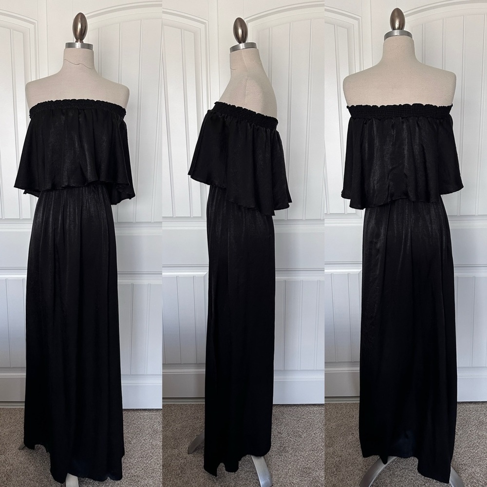 Show Me Your Mumu Black Satin Hacienda Maxi Dress
